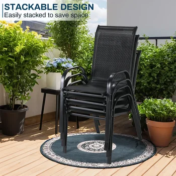 4PCS Sedie da giardino Acciaio-ferro + Tesseline Tessuto Pieghevole con schienale alto Sedia da balcone Sedia da campeggio Sedile esterno Carico di gruppo 150 kg Nero 1