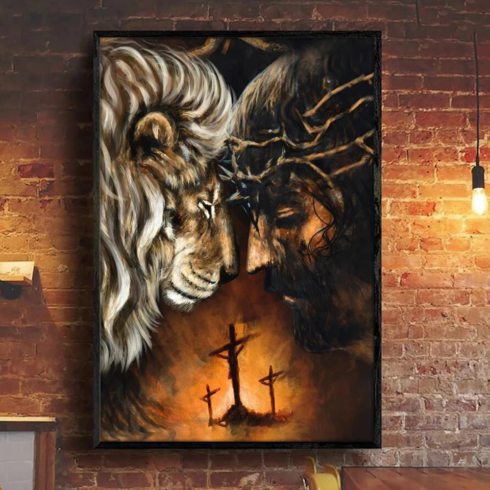 Quadro Su Tela Gesù Cristo Con Bambina In Preghiera - Decoro Religioso Dorato 30x40 / 40x60 Cm