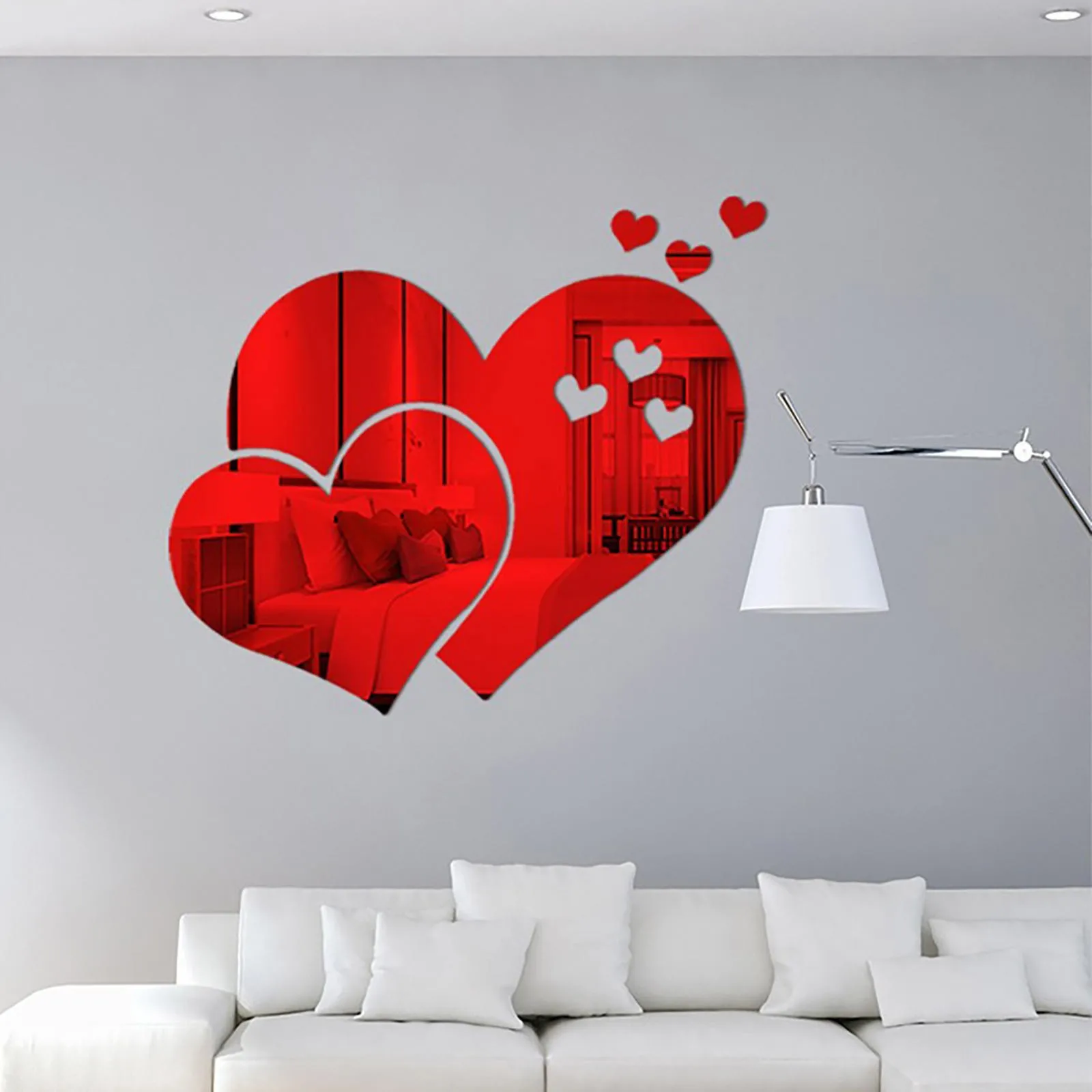 3DLoveHeartMirrorWallStickersSelfAdhesiveAcrylicReflective