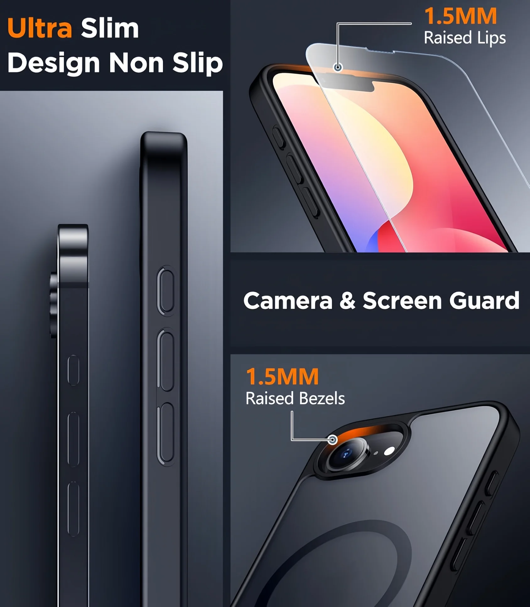 Magnetic Translucent Matte Phone Case with Tempered Glass Screen Protectors - Clear