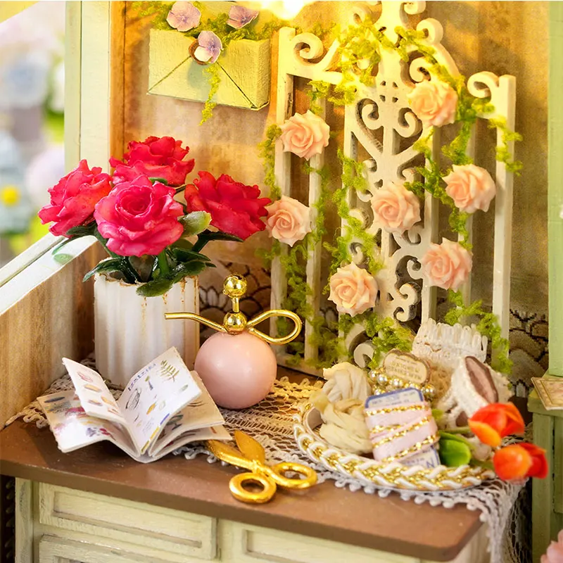 미니어처 3D 퍼즐 조립 건축 모델 DIY 수제 장난감 인형 하우스 키트 침실 장식 목공예 창의적인 생일 선물 여성 성인용 LED 라이트 포함
