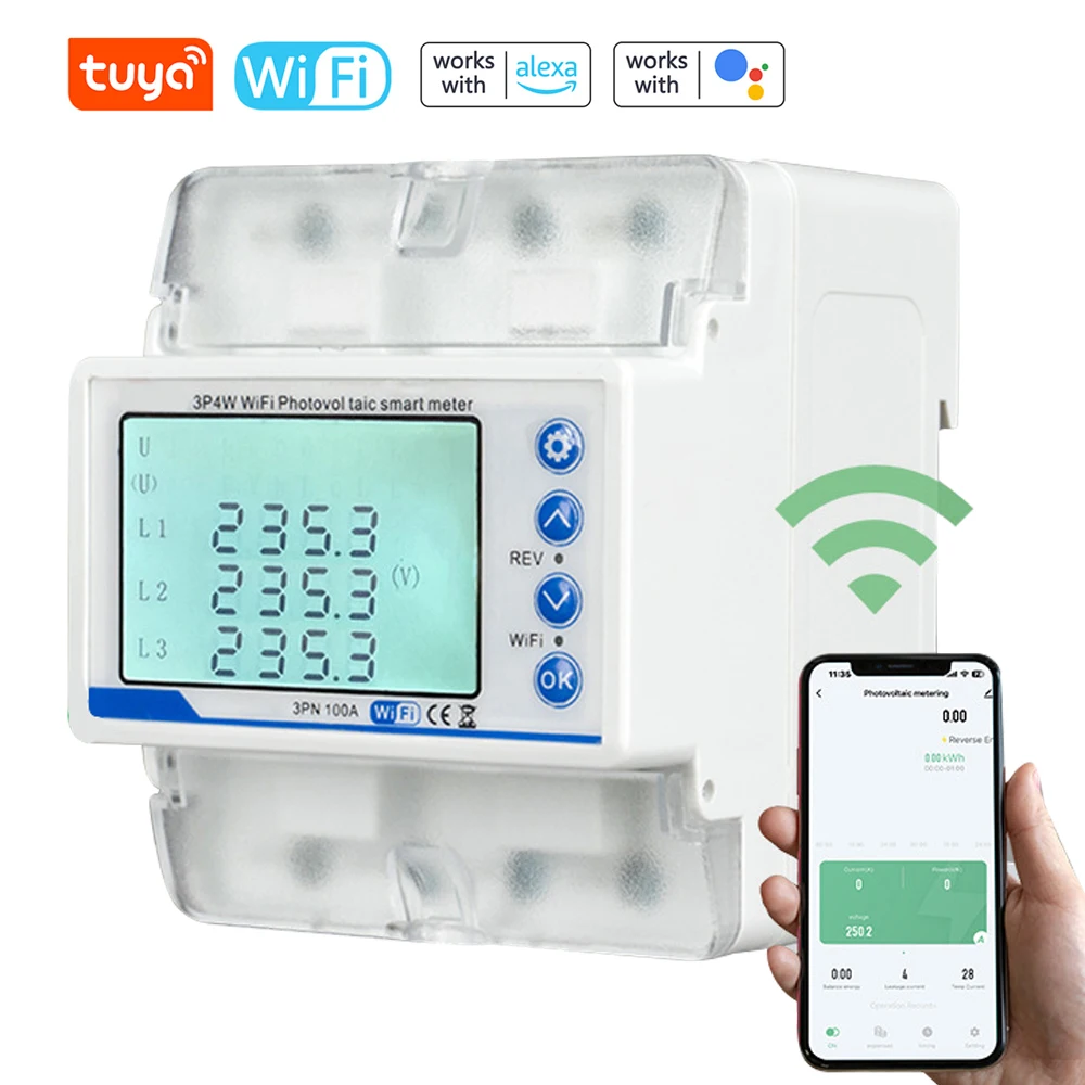 

Tuya WiFi 3P4W Photovoltaic Meter Three Phase Reclosure Switch Protector Overload Overvoltage Current Limiting Circuit Breaker