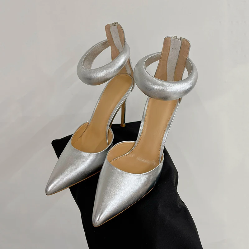 

New High-Quality High Heel Sandals Summer Back Zip Design Pointed Toe Female Sandals Real Leather Material Banquet Ladies Pumps