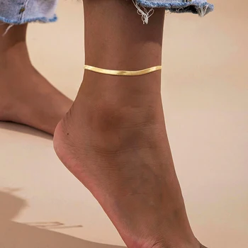 여성을위한 블레이드 체인 Anklets 다리에 펑크 골드 팔찌 스테인레스 스틸 뱀 체인 패션 비치 액세서리 쥬얼리 C046