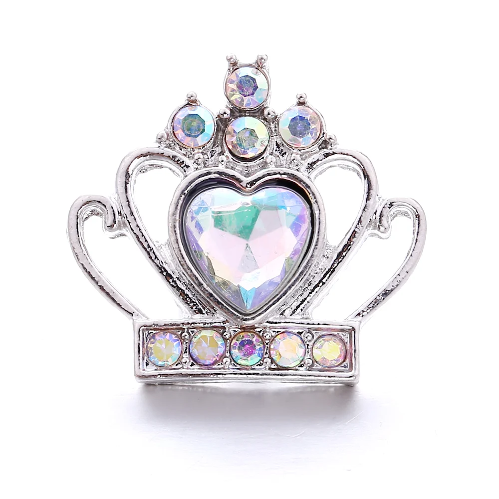 20pcs Snap Jewelry Crystal Rhinestone Crown Snap Buttons Fit 18mm Snap Button Bracelet Bangle Interchangeable Jewelry