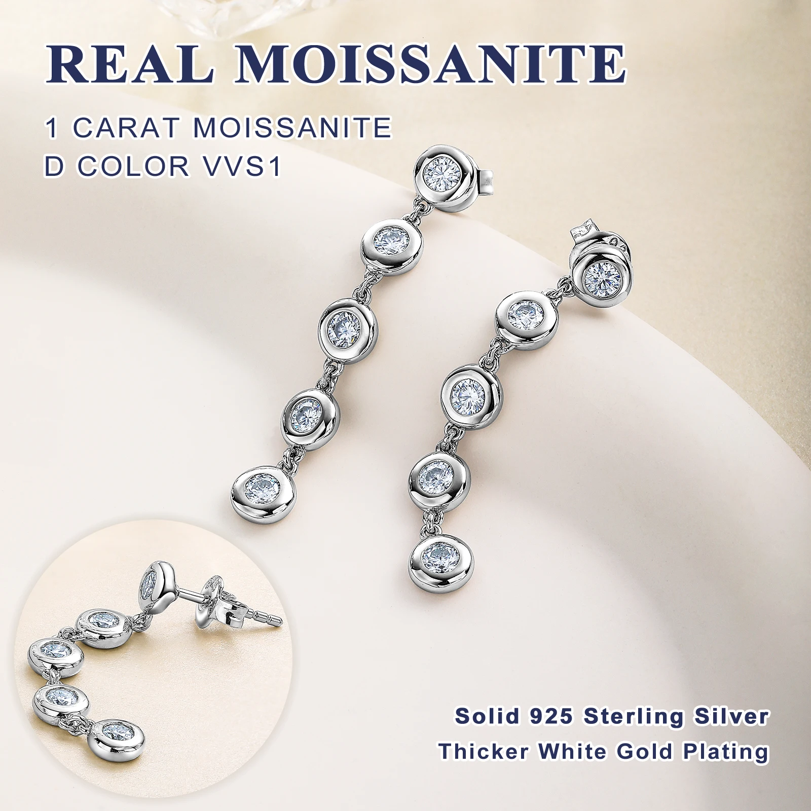 GZ ZONGFA 925 Sterling Silver Moissanite Drop Earrings for Women 1.0Ct D Color VVS1 Diamond Earrings  Gifts Fine Jewelry