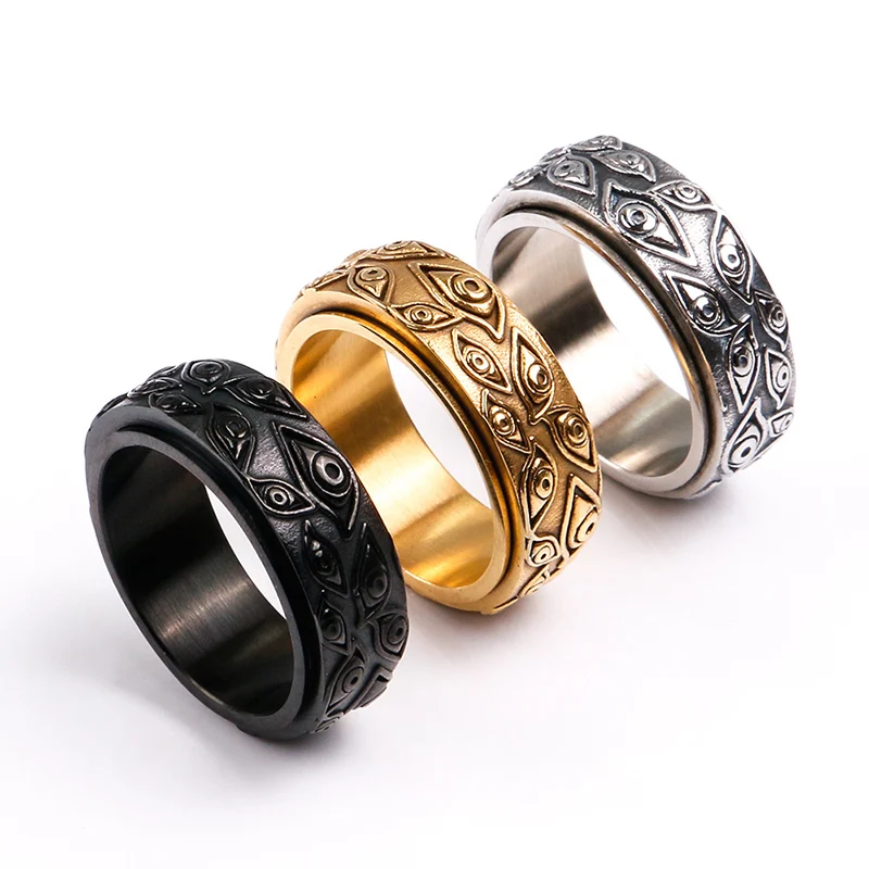 

Punk Rock Rotatable Titanium Stainless Steel Eye of Evil Rings for Men Retro Jewelry Drop Shipping Gold Silver Color Size 7-13