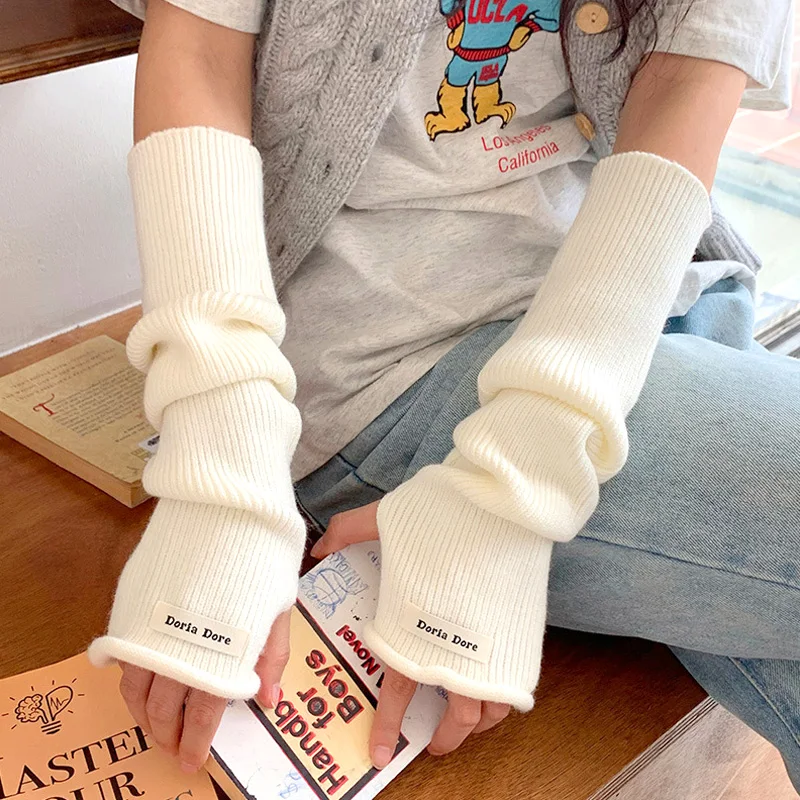 

Women Women Arm Sleeve Long Gloves Knitted Fingerless Solid Color Arm Warmers Pun Gothic Soft Y2K