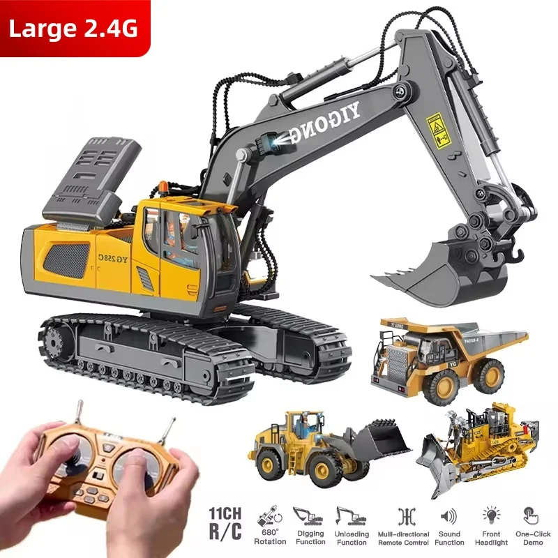 2.4G Remote Control Excavator Dump Truck RC Model Car Toy Professional Alloy Plastic Simulation Construction Vehicle Kid