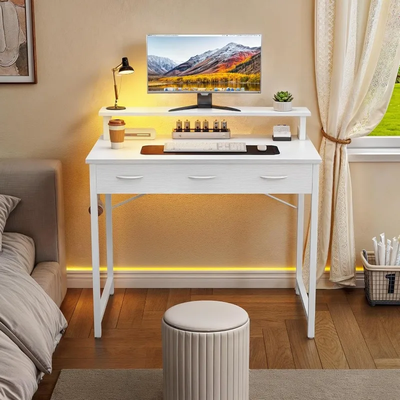 Small Computer Desk with Drawers, Office Desk with Monitor Stand for Small Spaces, Home Office desk 3