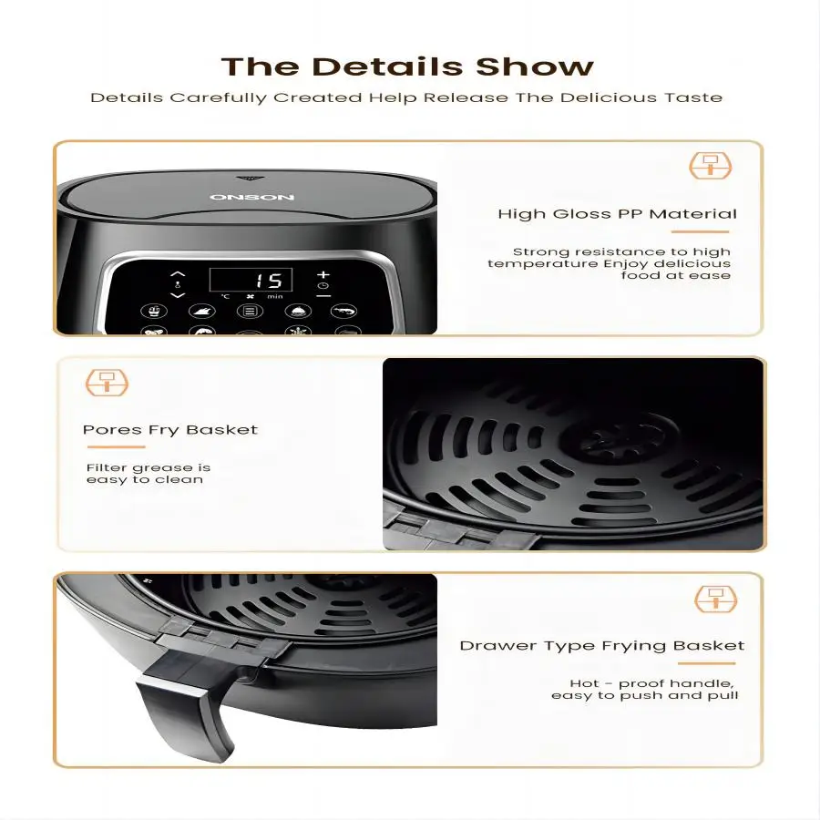 ZCWA Air Fryer 5.5L 1400W Multifunctional Household Max 200 Centigrade Low Oil And Light Stainless Steel Fryer Intelligent 5