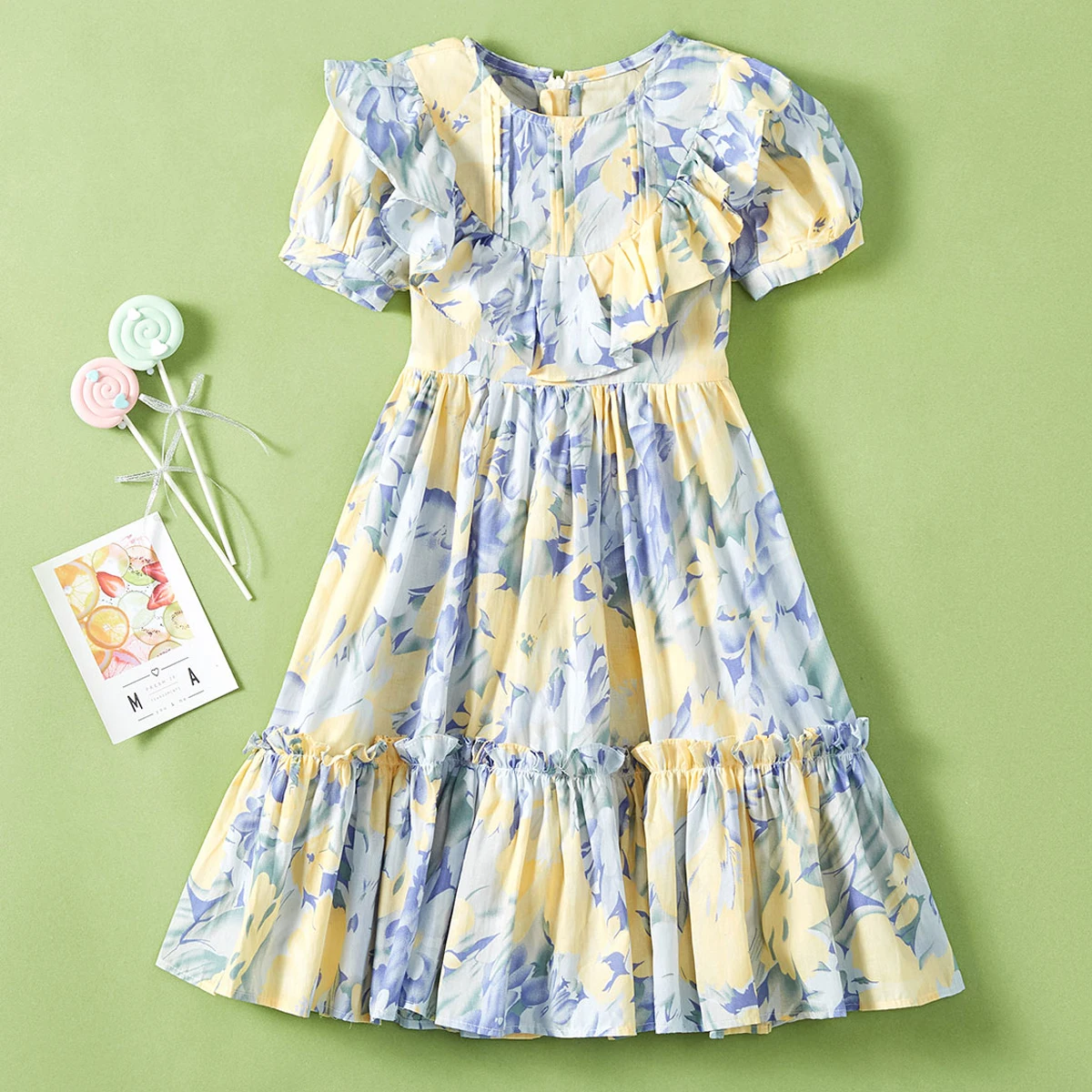 

Kids Floral Dresses for Girls Party Costumes Teenagers Clothes Princess Summer Short Sleeve Children Outfits 4 6 7 8 9 12 Years