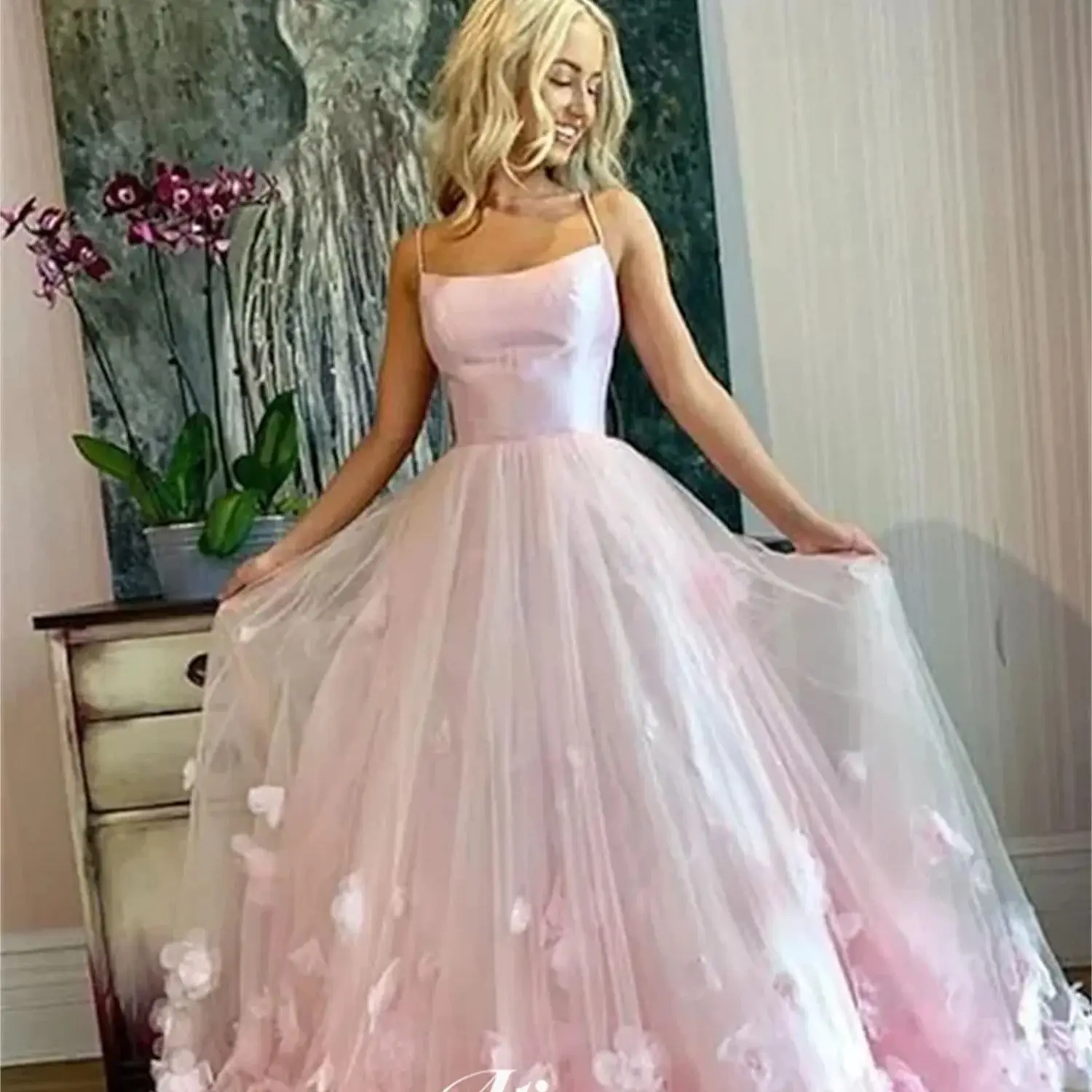 

Aileen A-line Pink 3D Flowers Hand-sewn Luxurious Evening Dresses Party Women Dress Elegant Luxury Bride Women's 2024 Wedding