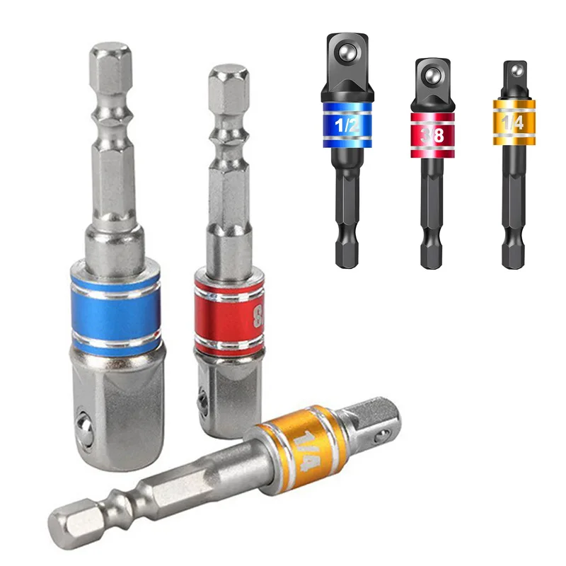 3pcsDrillSocketAdapterforImpactDriverwithHexShanktoSquare
