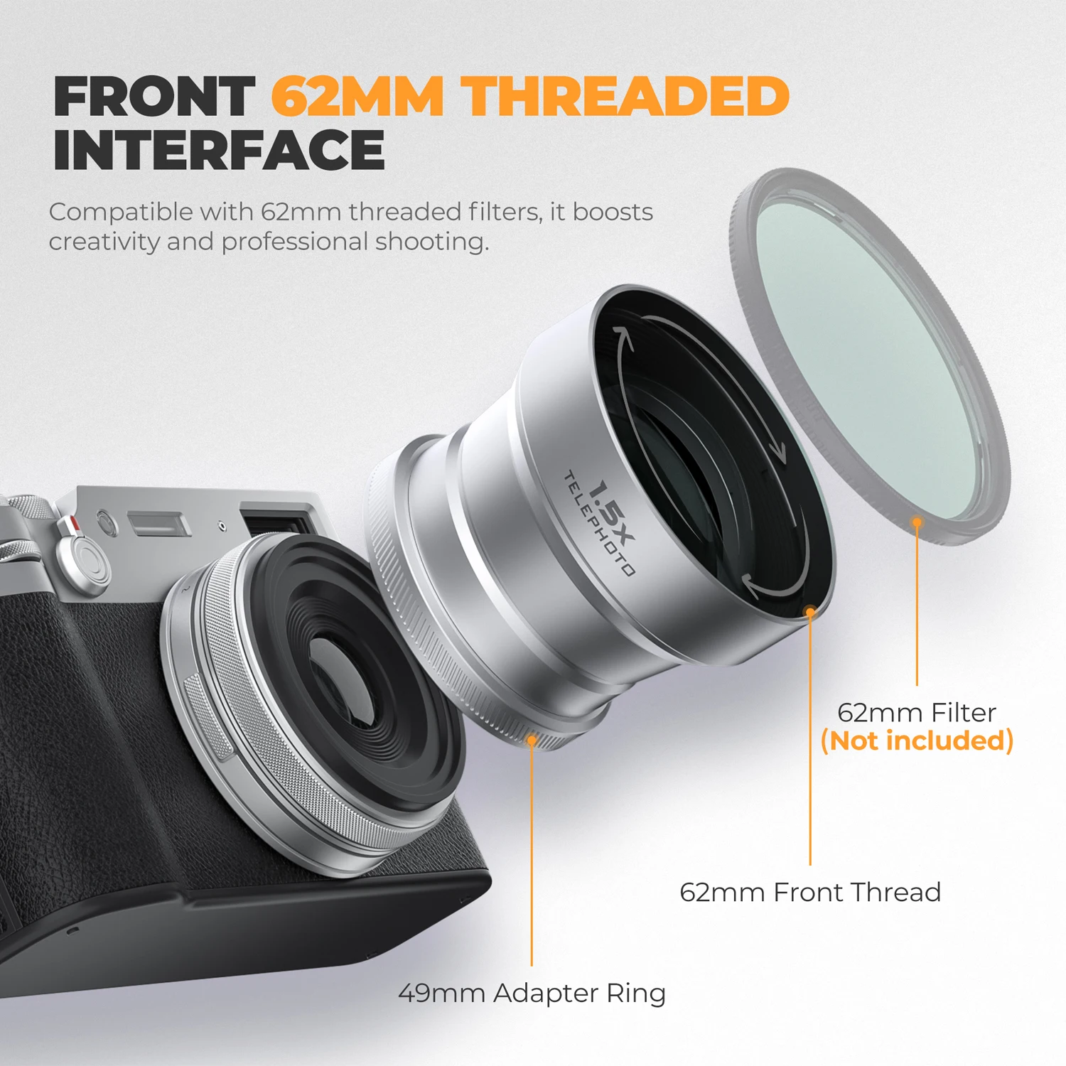 Freewell New Style Fujifilm 2-in-1 Macro Wide Angle Lens,1.5x Telephoto Lens,CPL/GMIST Filter for Fuji X100VI and X100V Cameras 3