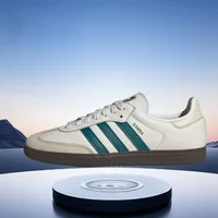 adidas Originals SAMBAOG Unisex Soft, Comfortable, Slip-Resistant, Breathable Low-Top Skate Shoes Cloud White/Green IG1963