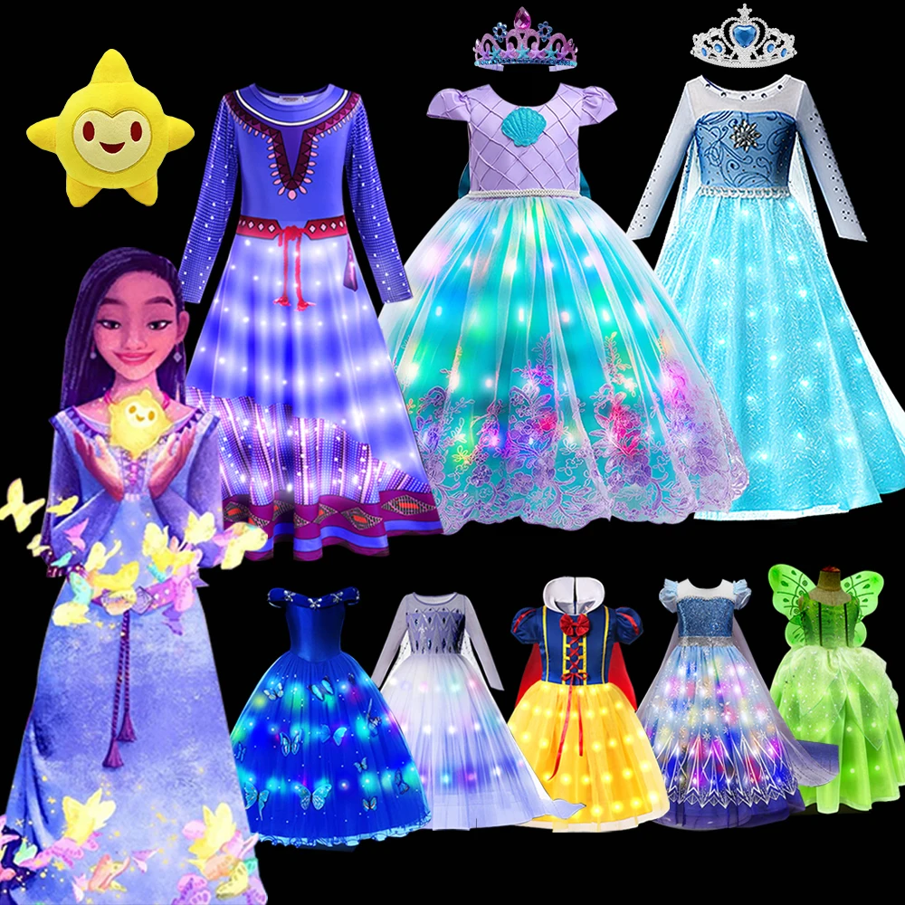 thumbnail image 2 of Vestido de princesa con luz LED para niña, disfraz de Disney para fiesta de Halloween, Elsa, Anna, sirena, Blancanieves, Rapunzel, Carnaval, 2 of 5