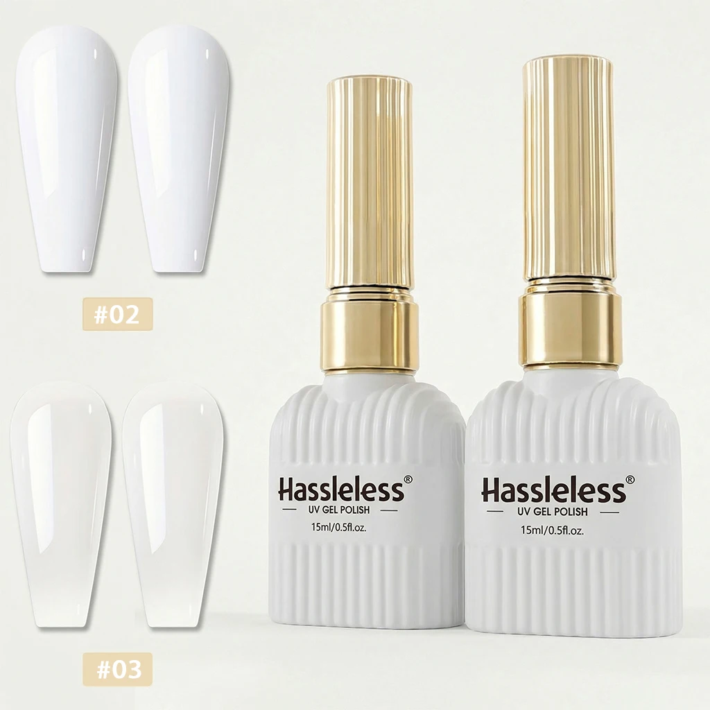 Hassleless 2pcs 세트 퓨어 화이트 + 오프 화이트 네일 젤 15ml 탈착식..