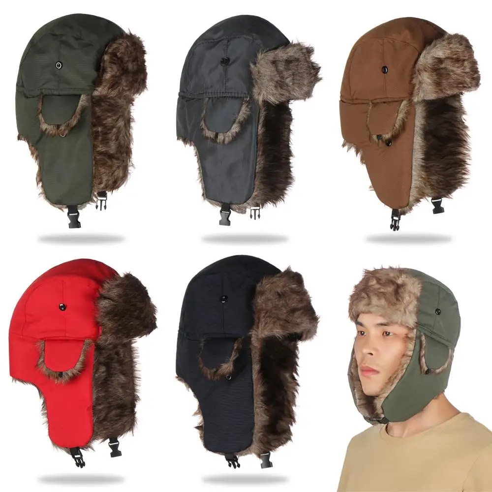Fur Earflap Winter Cap for Men Women Russian Ushanka Ski Warm