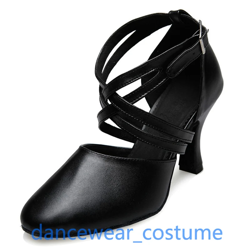 

Professional Party Ballroom Latin Tango Modern Salsa Dance Heeled Shoes Women Black Genuine Leather Waltz Jazz Heels Shoes US5-9