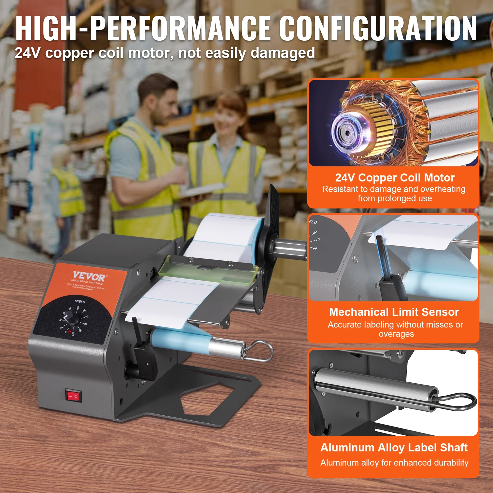 VEVOR Automatic Label Dispenser Speed Adjustable Label Stripper Separating Applicator for Transparent Opaque 5-115mm Labels