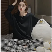 2PCS/Set Women Big Size with Chest Pads Pajamas Spring Autumn and Winter Long-Sleeved Headset Loose Homewear Can Be Worn Outside - Image 5