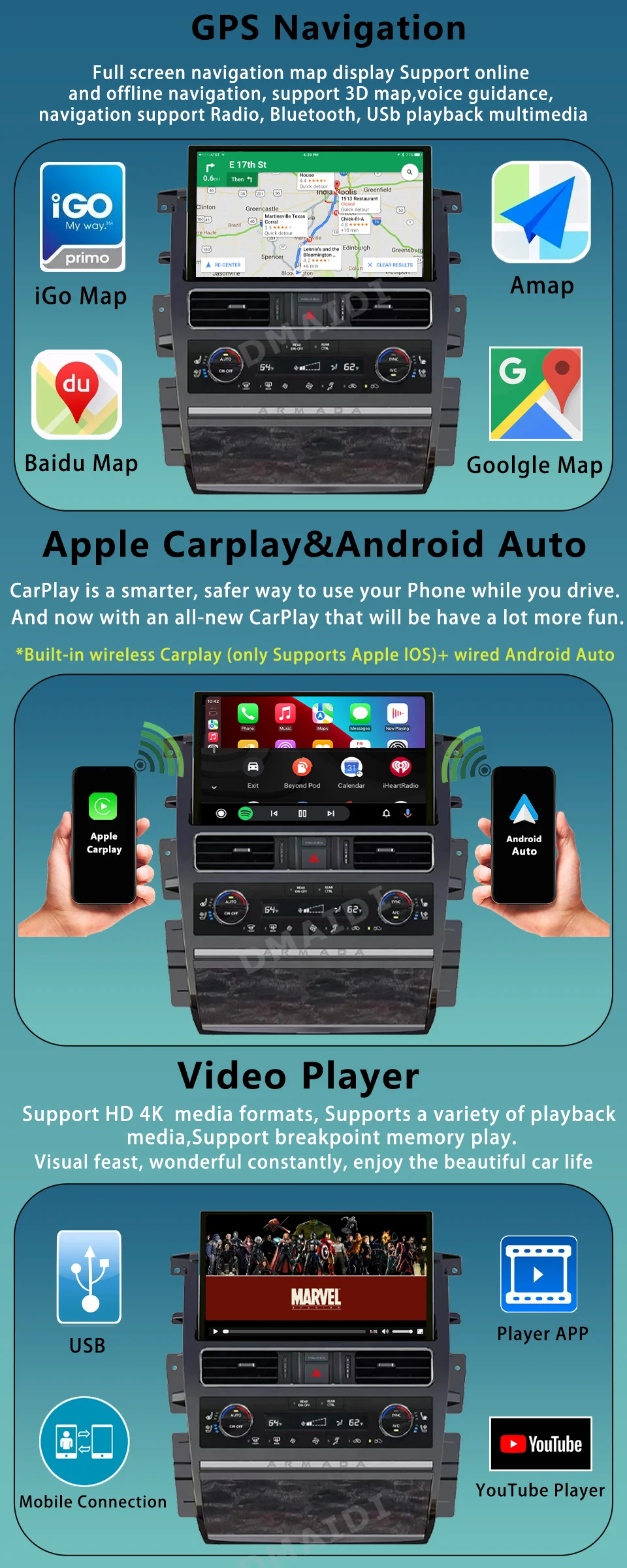 ֻ Ʈ Y62 Armada ڵ  LCD ú, ũ  ý ӵ  г , 12.3 ġ