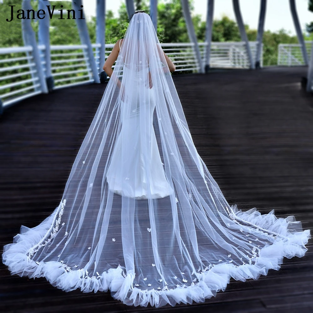 JaneVini Elegant Lace Flowers Bride Veil for Bachelorette Party