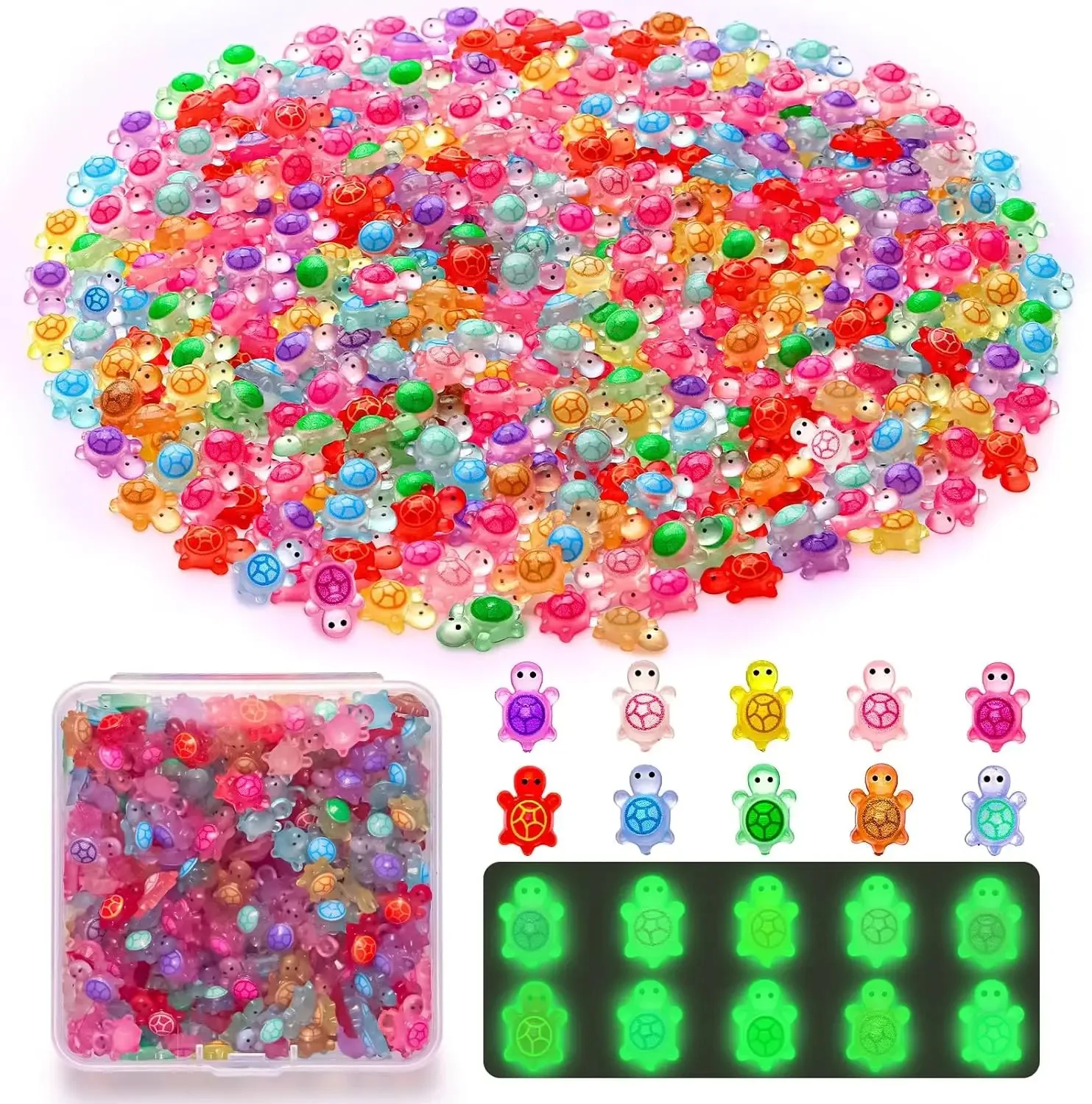 50-200pcs Glow in The Dark Resin Turtle Figurines . Cute Miniatures for Fairy Garden, Micro Landscape, Dollhouse Decor Crafts 1
