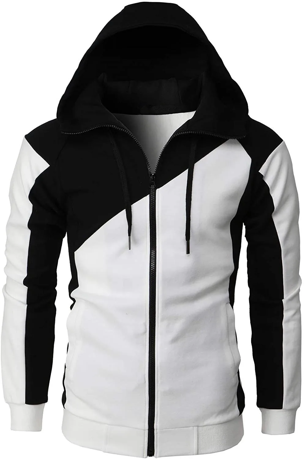 Fashion Men's Hoodie Casual Spliced Zipper Hoodie Pullover Men's Top Solid Color Hoodie Sweatshirt Men's