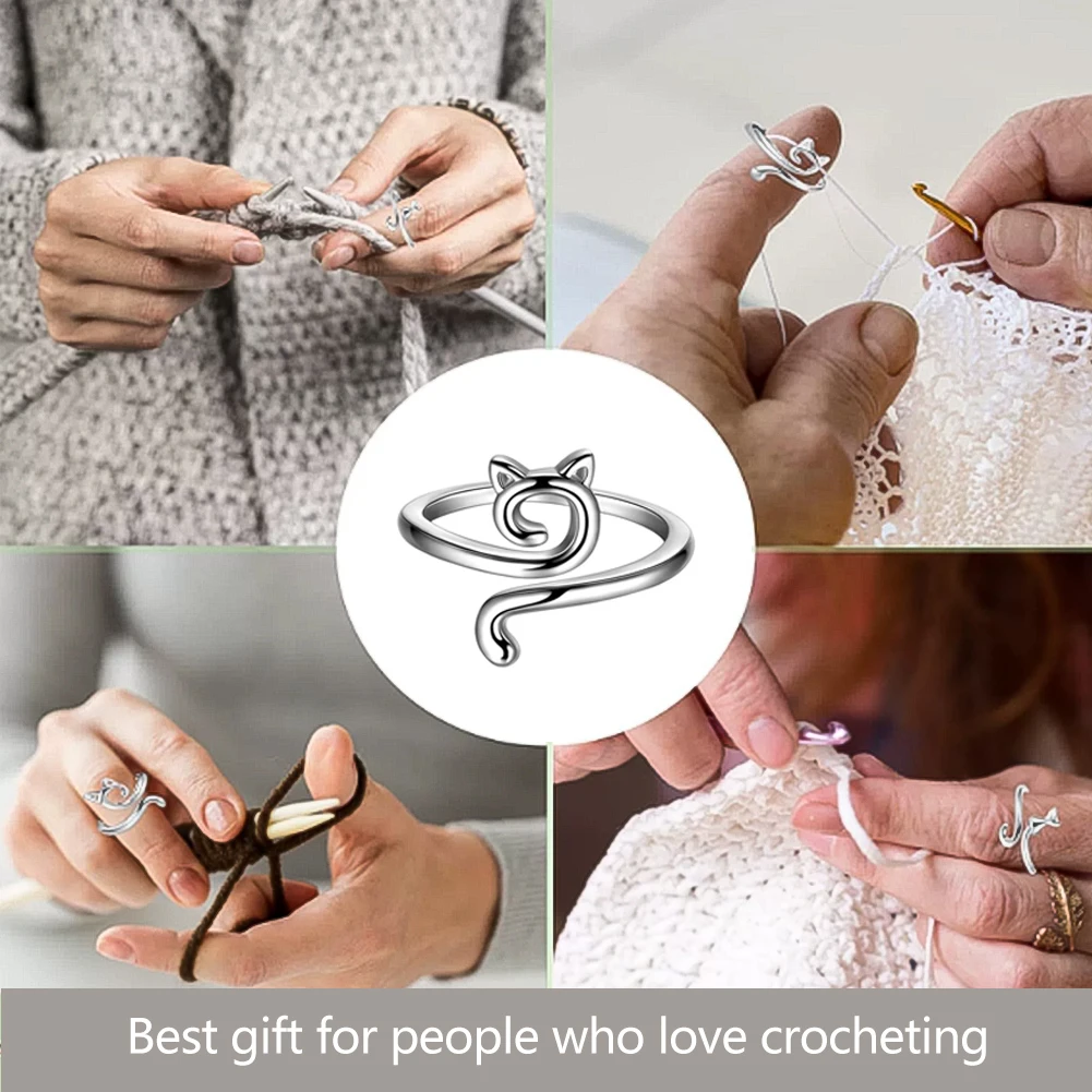 Adjustable Crochet Hook Tension 2pcs Cute Cat Loop Beginner Knitting Hook Loop Weaver Thread Loop Sewing Tool