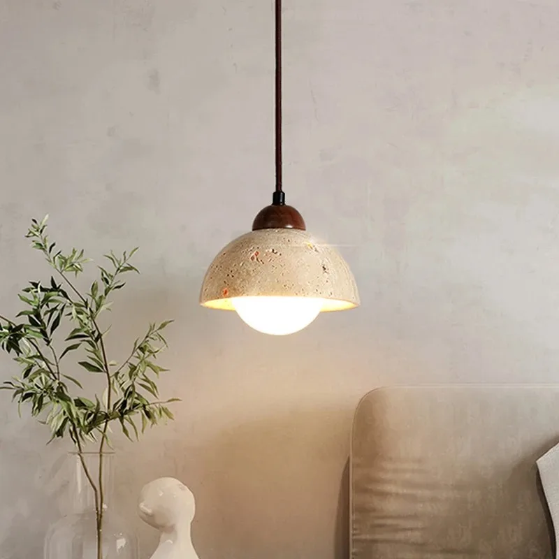

Yellow Traver Led Pendant Lamp Japanese Style Stone Wood Bedroom Bedside Chandelier Cream Style Retro Nordic Small Light Strip