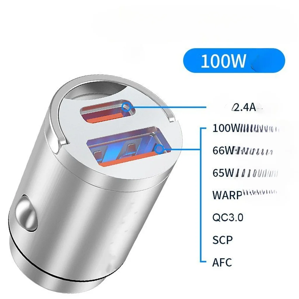 Caricabatterie per auto super veloce invisibile PD30W con anello di trazione in metallo, ricarica flash QC3.0 da 100 W_voghion.com