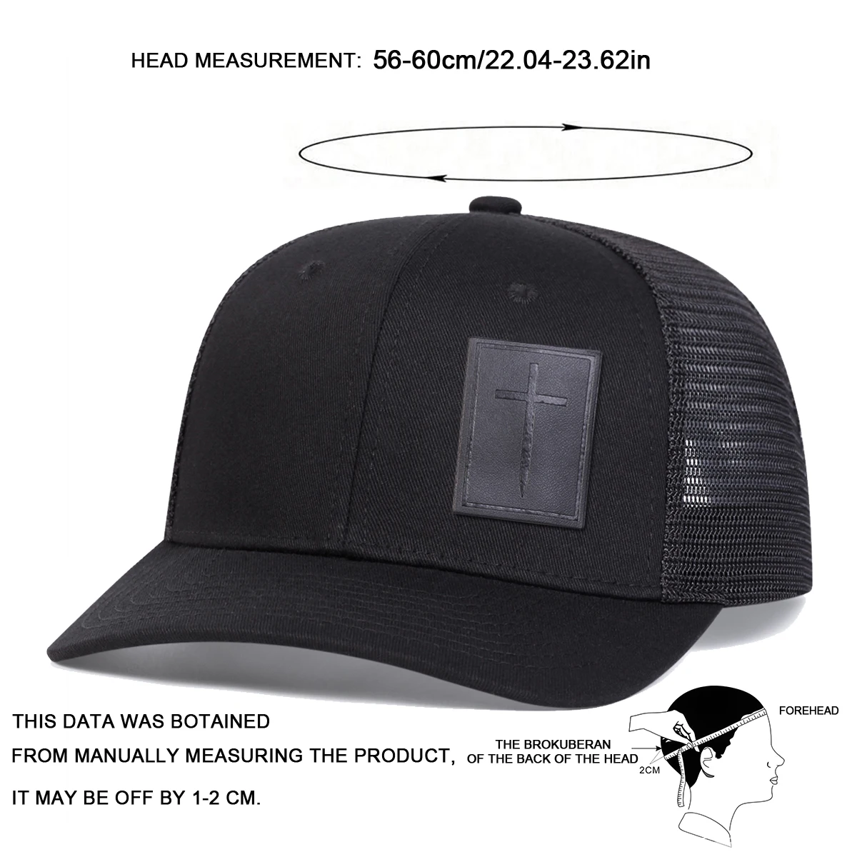 Unisex Cross Baseball-Netzkappen aus schwarzem Leder mit Etikett, für Frühling und Sommer, für den Außenbereich, verstellbare Freizeithüte, Papa-Hut, Sonnenschutzhut – Detail 8