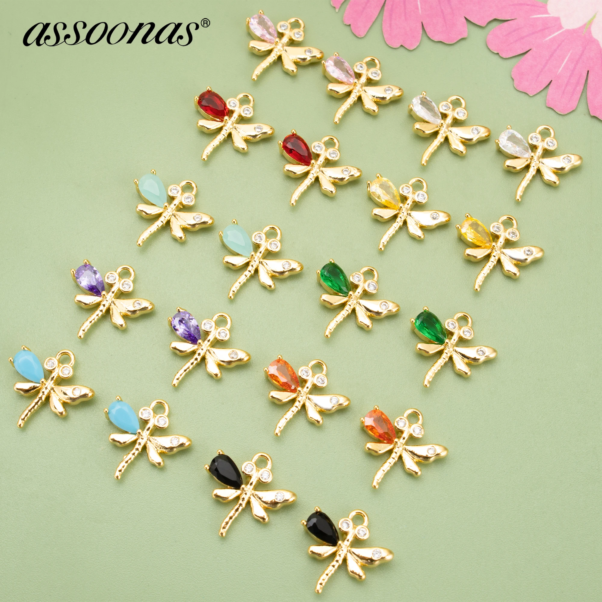 

(ME36) 10pcs 11.8x10MM 18K Gold Plated Copper and Zircons Dragonfly Shape Charms Pendants Diy Jewelry Findings Accessories