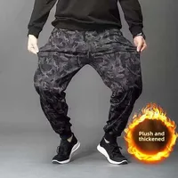 Autumn/Winter Camouflage Fleece-Lined Thickened Solid Color Casual Versatile Pants Black Men's Women's Trendy Work Footwear