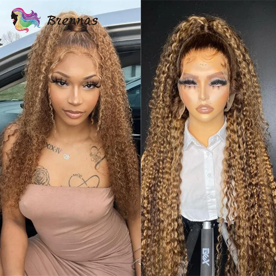 

Highlight Curly Human Hair Lace Front Wigs For Women Preplucked 13x4 Peruvian Honey Blonde Curly Lace Front Wig Natural Hairline