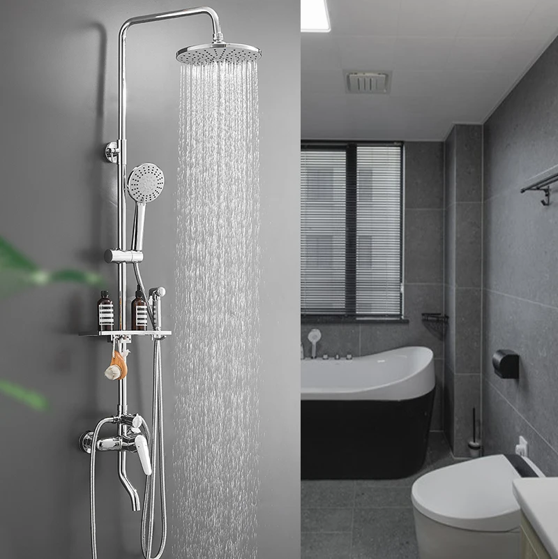 OUIO-Bathroom-Bath-Shower-Set-Mixer-Faucet-Rotate-Tub-Spout-Chrome-Wall ...