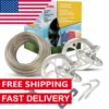 Clothesline Outdoor Heavy Duty Kit - 150 Feet Galvanized Wire Gold PVC Coating, 6.5" Clothesline Pulley 2pcs 1