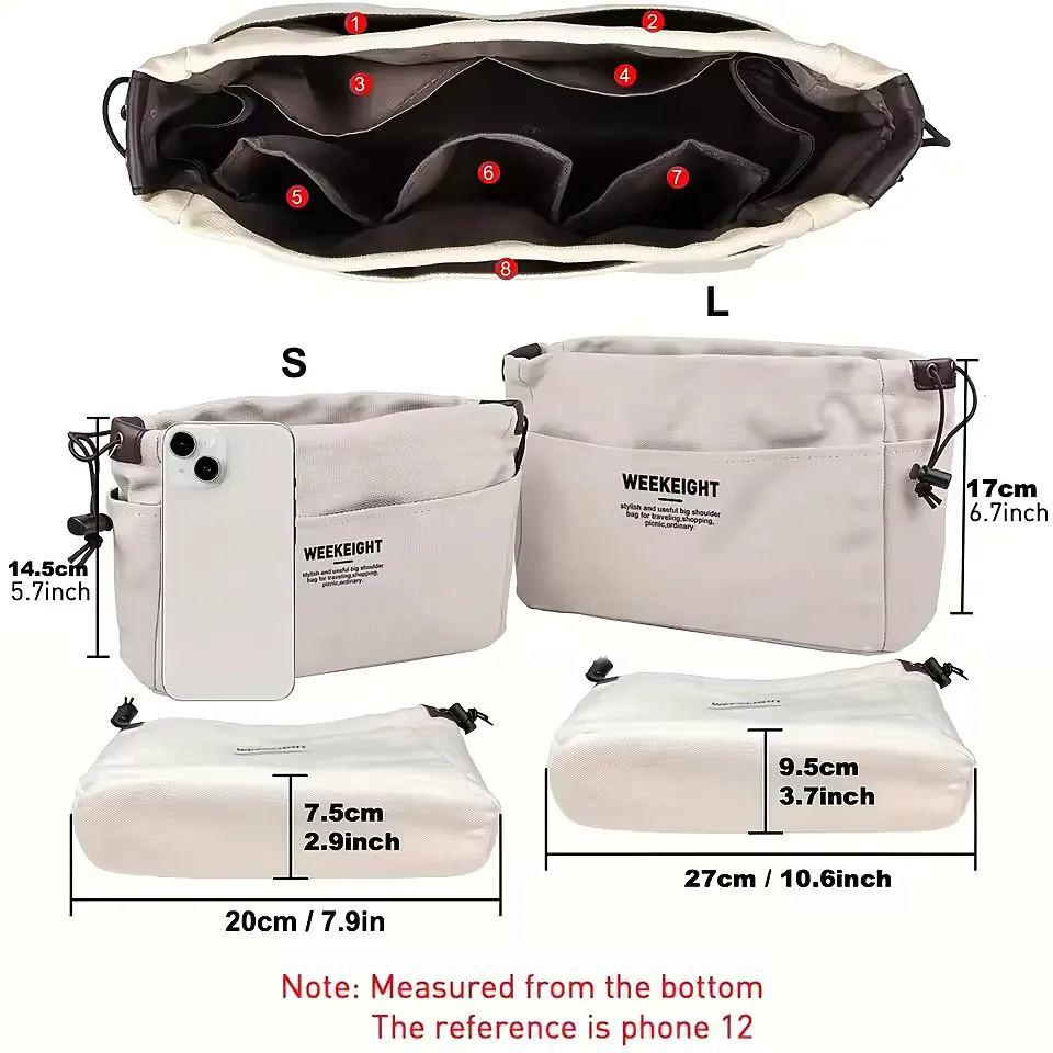 Drawstring Canvas Storage Organizers Multi-Pockets Liner Bag Lightweight Bag Divider Portable Travel Storage Bag