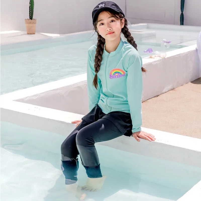 Children's swimsuit girls' split skirt style long sleeve pants middle and big children's girls hot spring quick-dr girls swimsuit