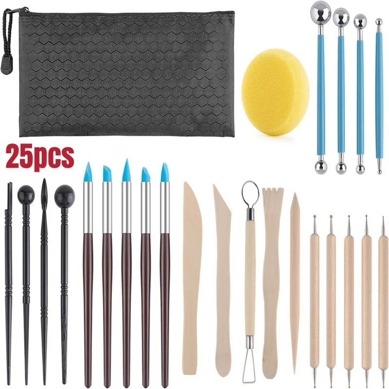 25 PCS Polymer Clay Tools polymer clay tools pottery tools clay sculpting tools pottery sculpting tools clay craft tool Ceramics Sculpting Tools Kits Air Dry Tool Set for Adults Kids Baking