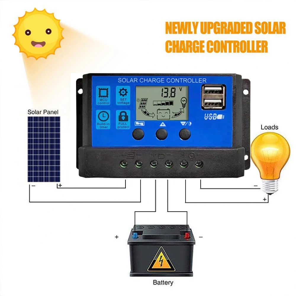 Solar panel Controller 10 a20a30a 12 v24v Auto Batterie Laderegler PWM Controller LCD Dual USB für PV Home