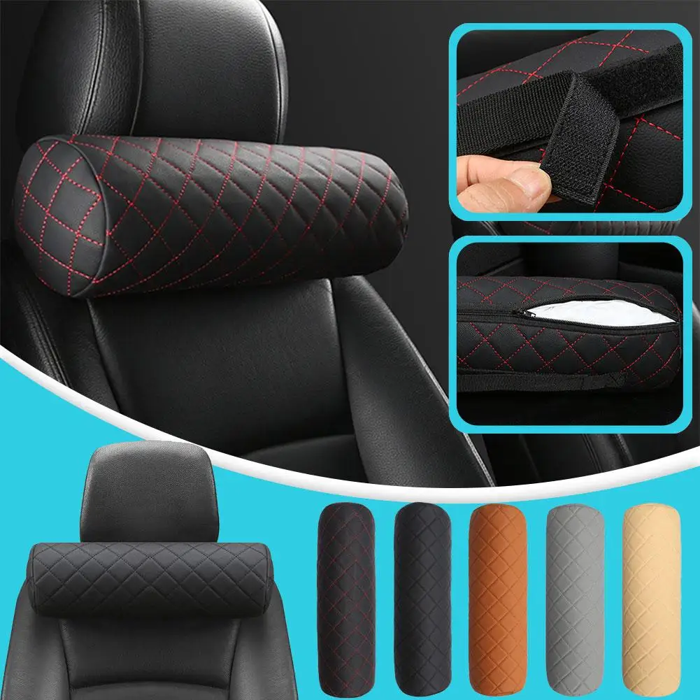 Car Neck Pillow Memory Foam Cervical Pillow Breathable Office Headrest Leather Protector Cylindr T3K2