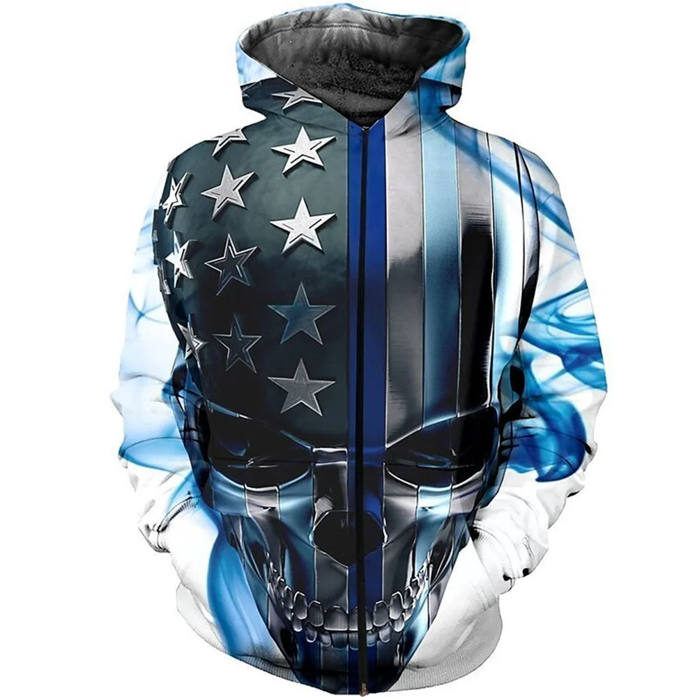 

Men'S Hoodie 3d American Skull Print Spring Autumn Long Sleeve Pullover 4XL Oversized Harajuku Clothes Loose Designer Sweatshirt