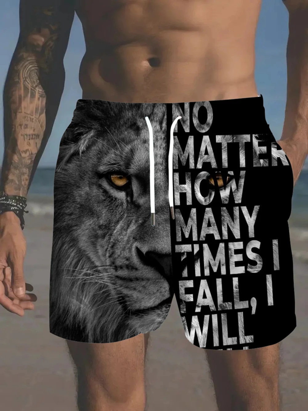 

Мужские дышащие пляжные шорты, мужские спортивные шорты Easy Series светильник с английским принтом льва, приятные крутые шорты, летние новые быстросохнущие шорты