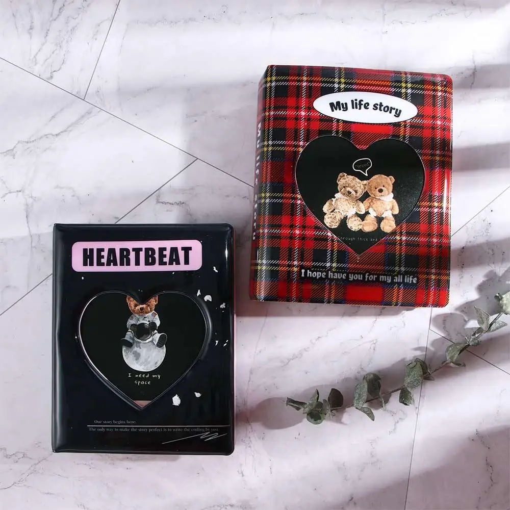 Love Heart Kawaii Business Card Photo Plaid 3inch Kpop Card Binder Photocard Holder Collect Book Photo Album Kpop Card Holder ins style butterfly a5 kpop photocard loose leaf photo card binder collect book album idol photo card holder photocards album