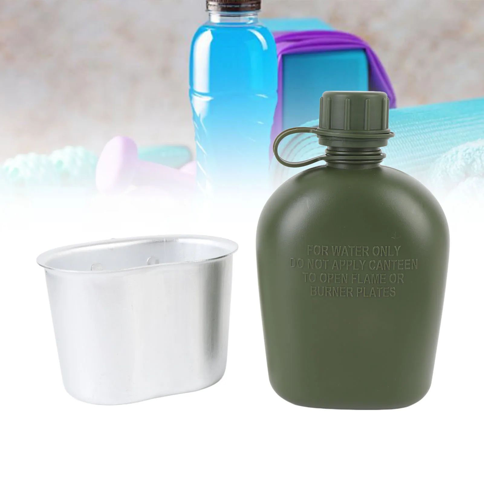 Canteen Cup Set Canteen Outdoor Canteen Kit PE 1L Canteen Water Bottle with Bottle Pouch and Cup for Camping Hiking Backpacking