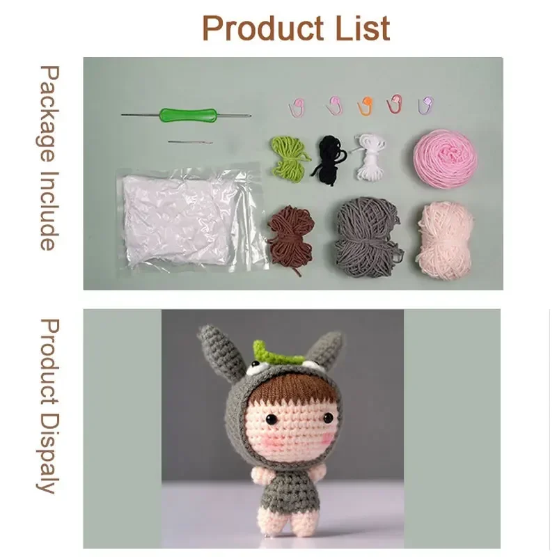 DIY Handmade Doll Crochet Wool Yarn Kit for Beginners Material Package Hand Knitting Kids Adults Braid Keychain Decoration Gift