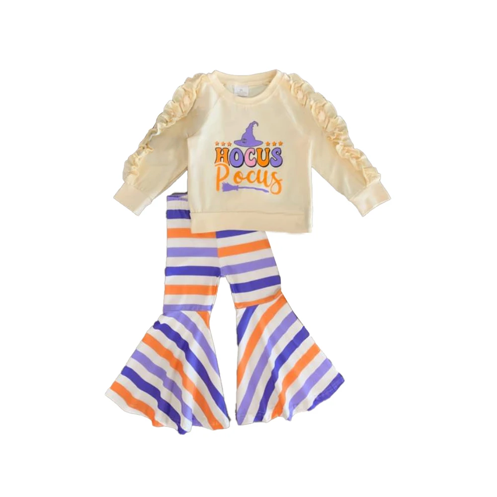 

Boutique Hocus Pocus костюмы на Хэллоуин Одежда для маленьких девочек с тыквой леопардовыми блестками с колокольчиками нижние брюки комплект